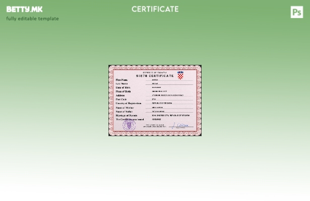 модерен стил на Хрватска витална евиденција за шаблон PSD од извод од матичната